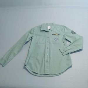 VANS Womens Shirt Small Army Patches Canvas Snap Close Green Heavyweight